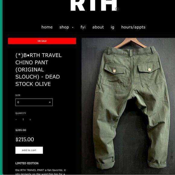 B•RTH olive cotton sateen trousers, made in USA Utility,Y2K - Picture 3 of 12